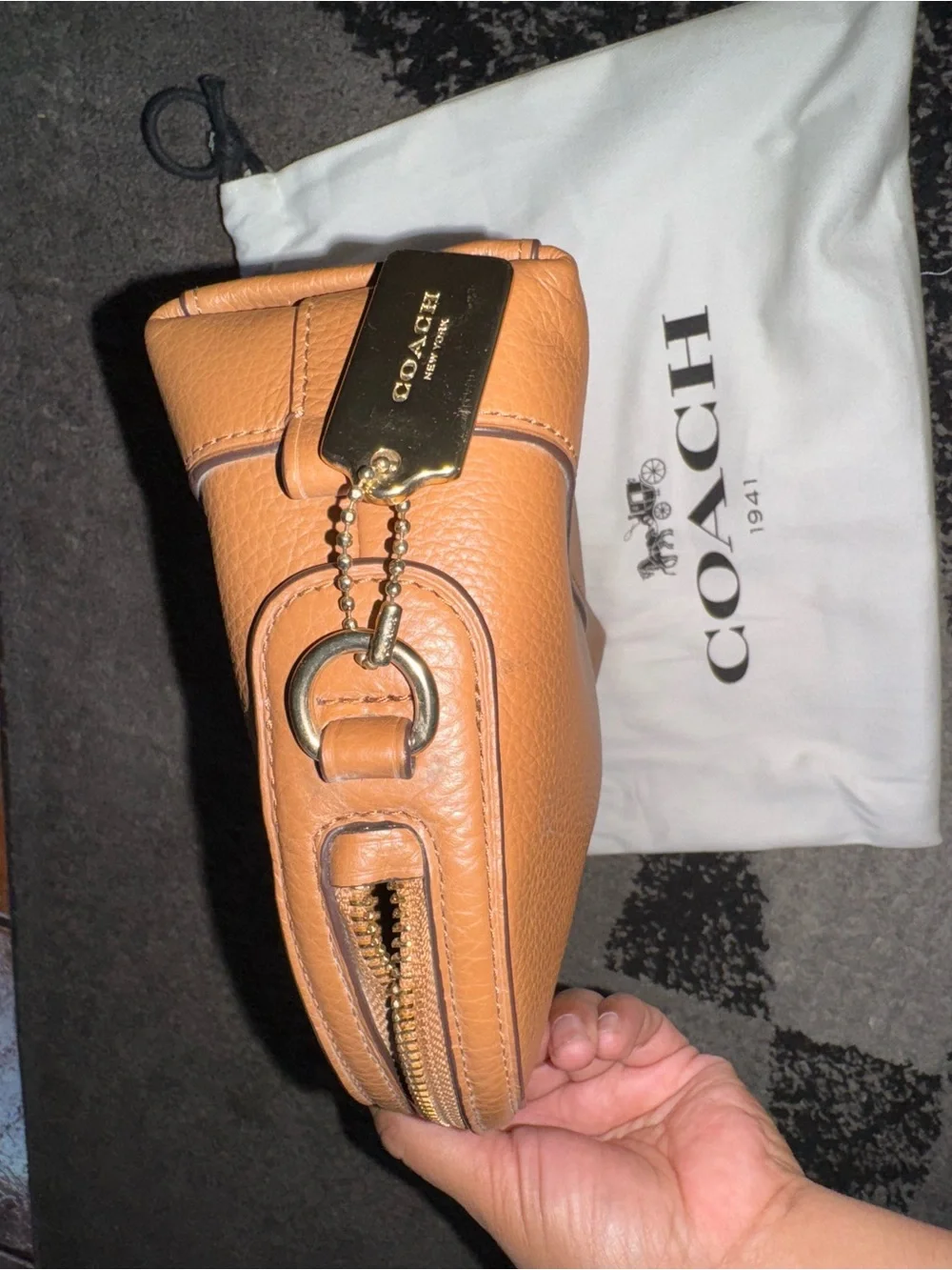 Coach Pebbled Leather Toiletry Pouch in Tan
